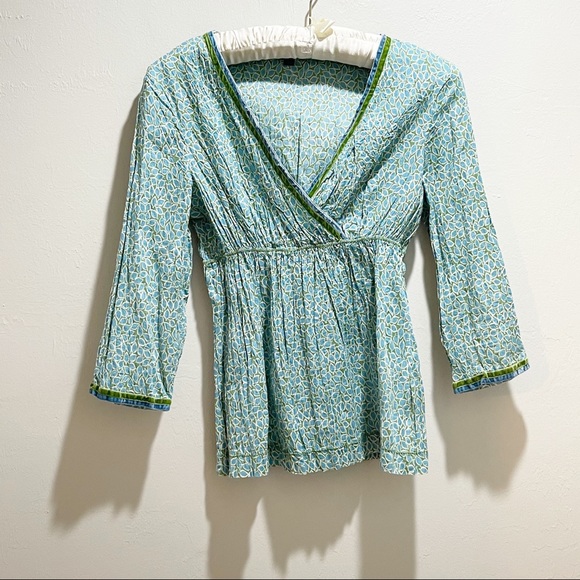 BODEN Leaf Print Surplice Top Velvet Trim